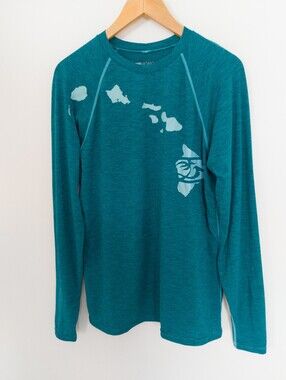 Honolua Surf Co Hawaii Map Long Sleeve SPF 20 Performance Shirt Teal Small